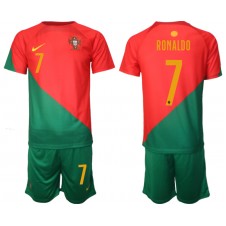 Portugal Cristiano Ronaldo #7 Hemmaställ Barn VM 2022 Korta ärmar (+ Korta byxor)
